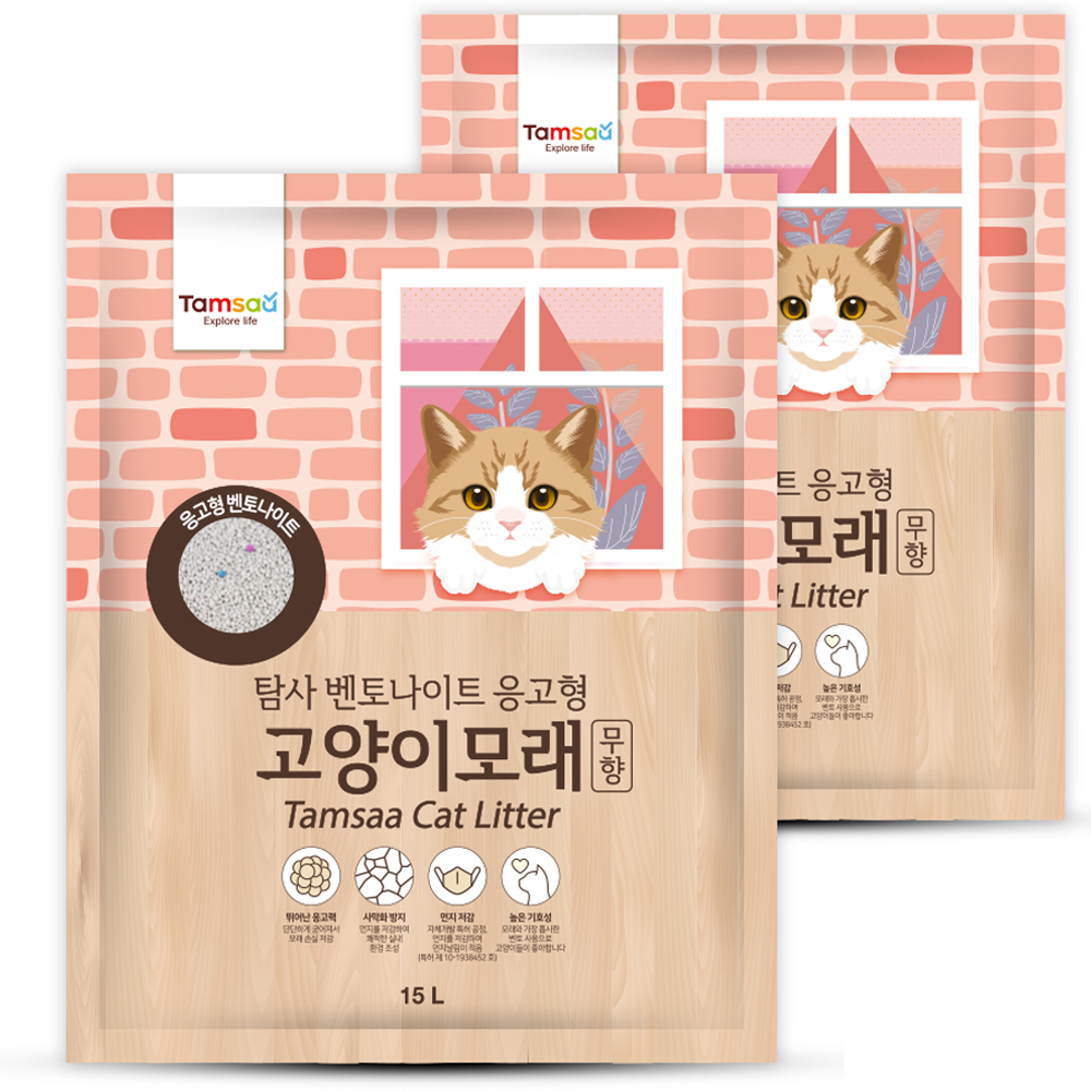 탐사 벤토나이트 응고형 고양이 모래, 15L, 2개입, 무향