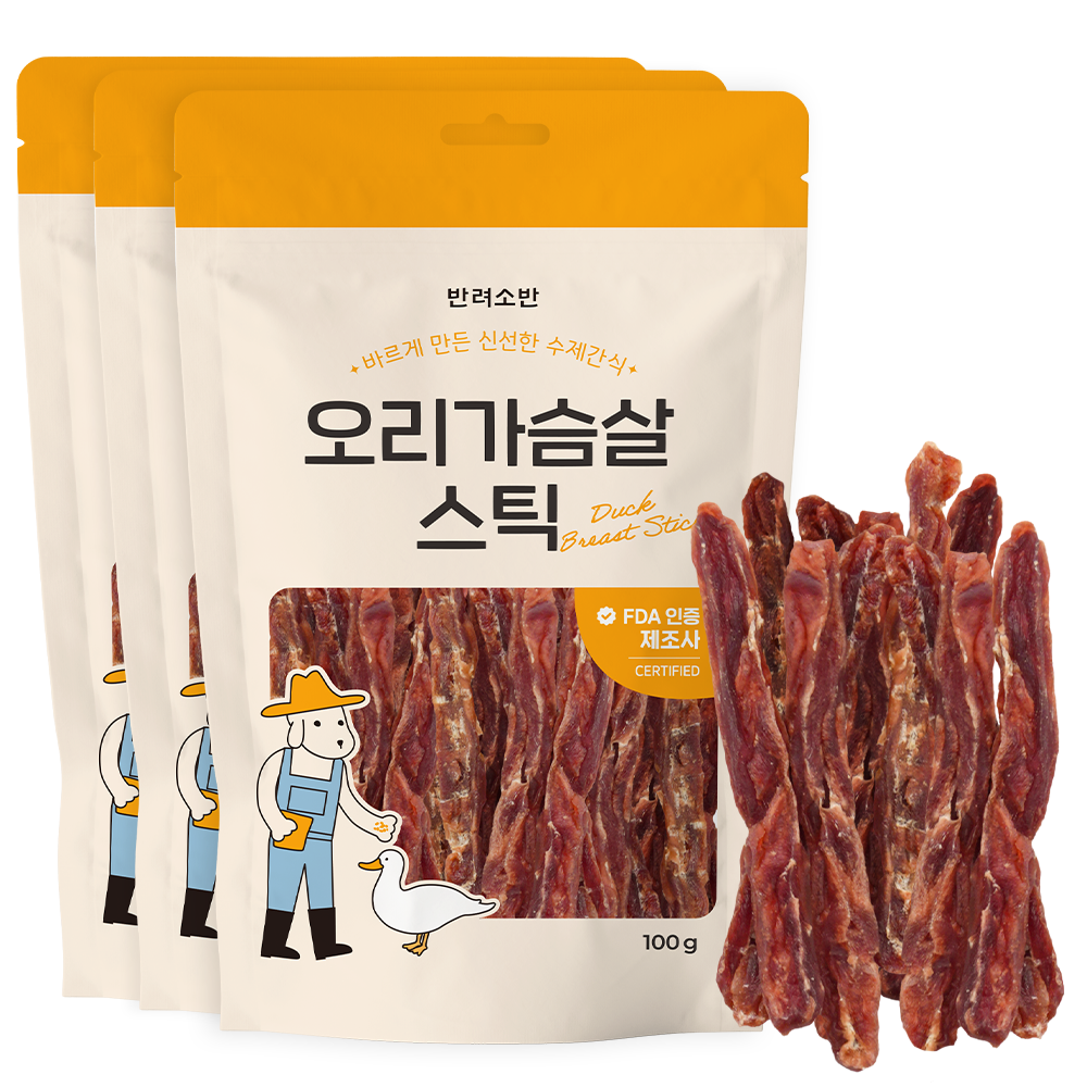반려소반 강아지 건강한 수제간식 육포, 오리가슴살, 100g, 3개